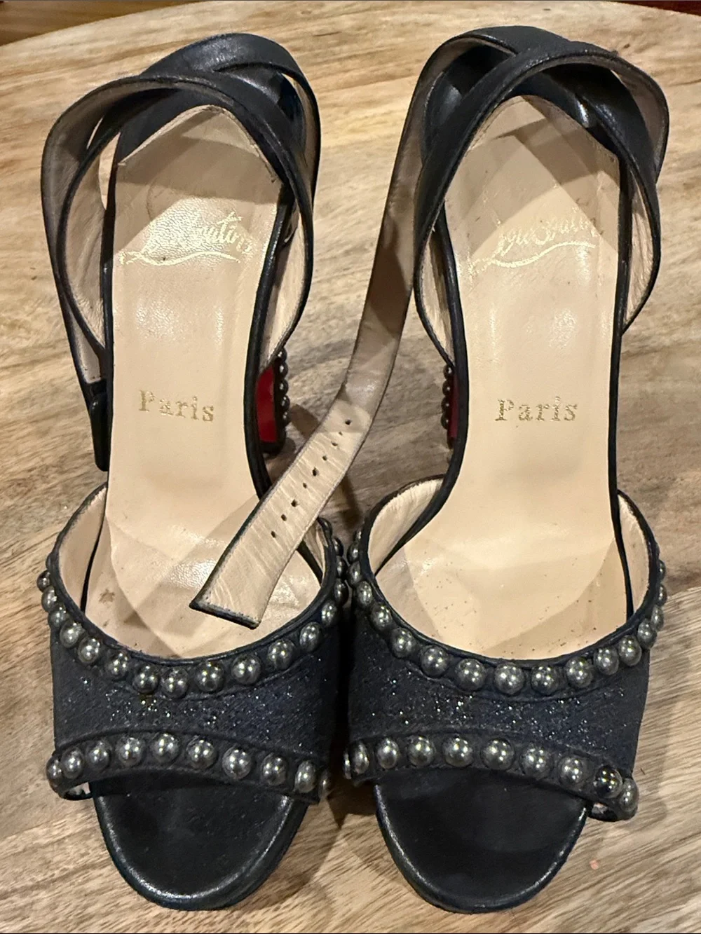 Christian Louboutin Black Beaded Open-Toe High Heels